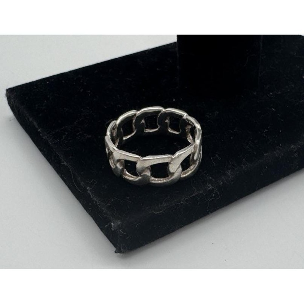 MENS CUBAN CURB CHAIN LINK SOLID STERLING SILVER 925 STATEMENT BAND RING SZ 8